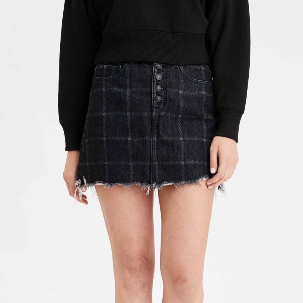 American Eagle Outfitters Black Plaid Denim Skirt